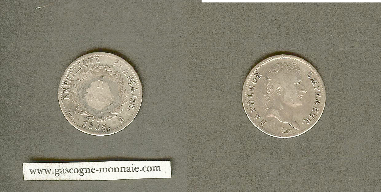 1 franc Napoléon 1808B  gF/VF+